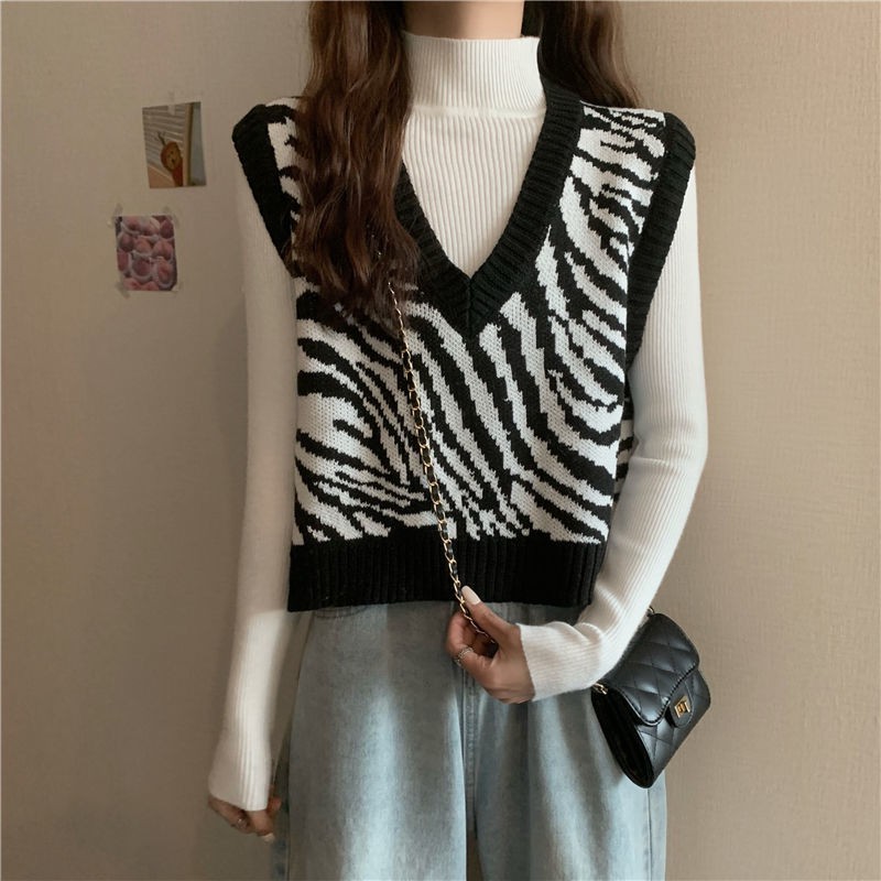Fashion Feminine Zebra Pattern Sleeveless Shirt | BigBuy360 - bigbuy360.vn