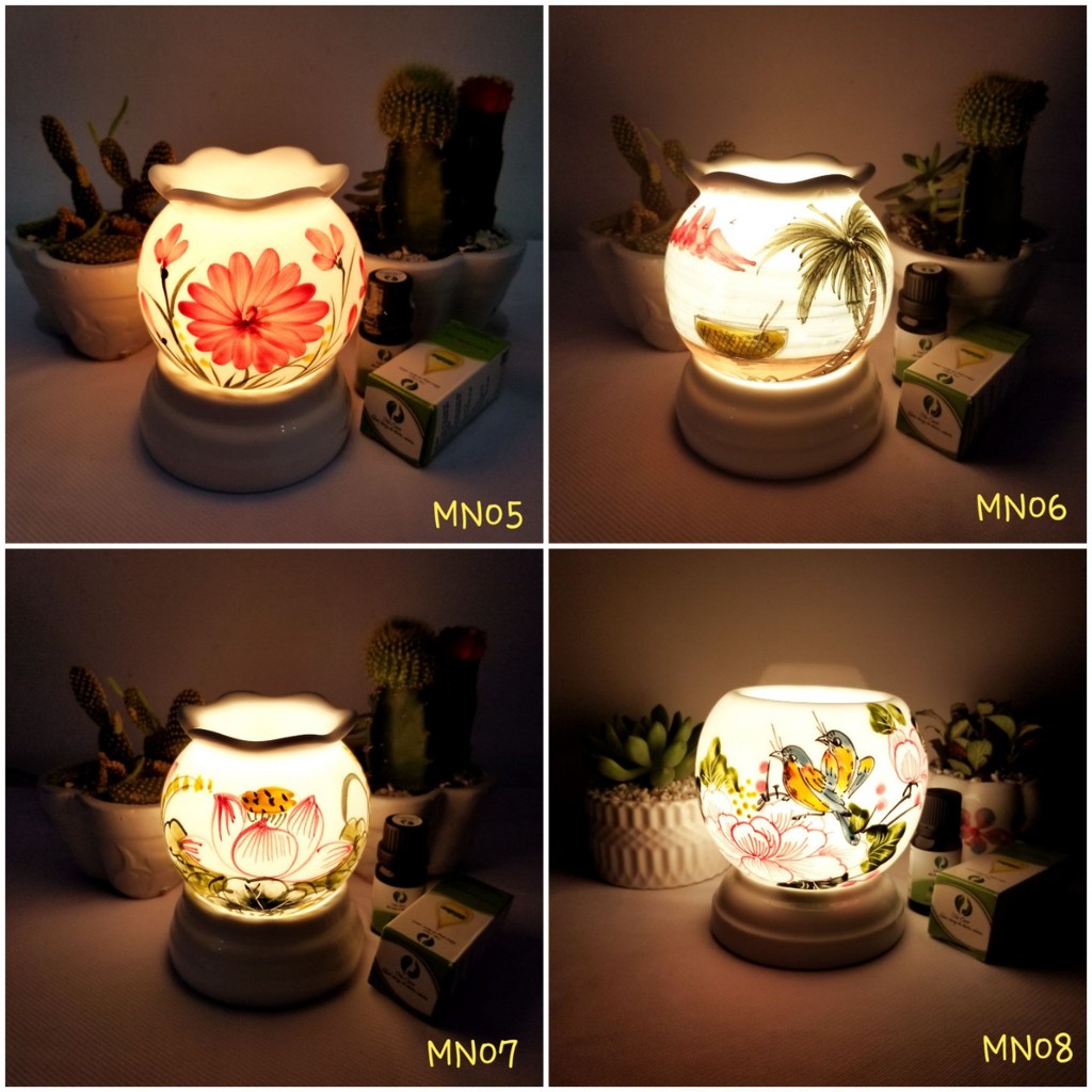 Đèn xông tinh dầu gốm sứ hoa văn cao cấp 12cm