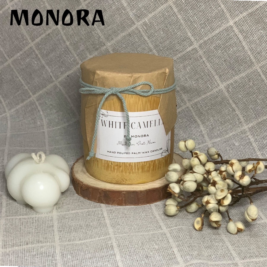 Nến Thơm hương Trà Trắng thư giãn ống tre trúc thiên nhiên MONORA C10 sáp trang trí phòng không khói  - candle decor