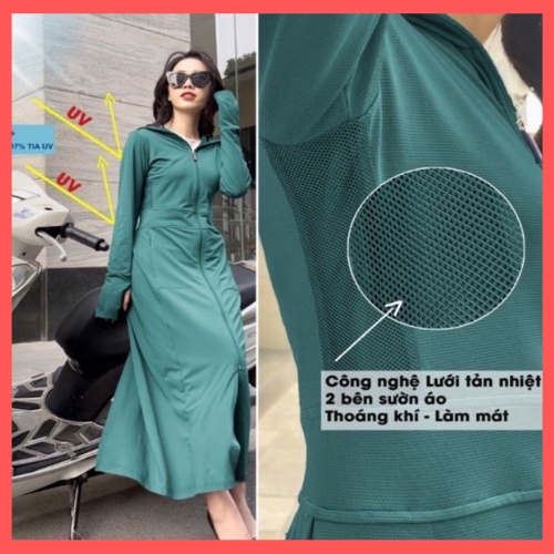 Áo chống nắng toàn thân 2 lớp tặng kèm khẩu trang vải hạt xoàn loại đẹp đường may kĩ VNXK