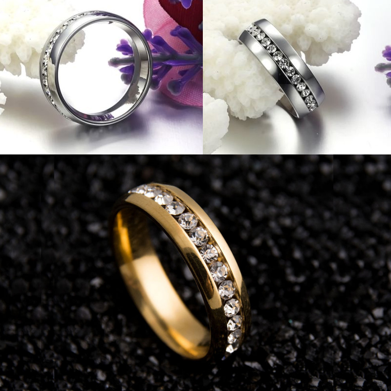 Nhẫn thép không gỉ đính đá nhiều màu sắc