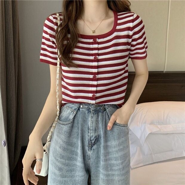 Áo thun nữ NZN ngắn tay họa tiết sọc ngang thời trang