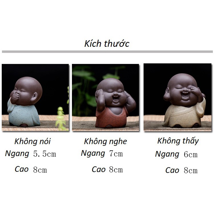 Bộ tượng Tam không mini bằng gốm tử sa, cát tím cao cấp
