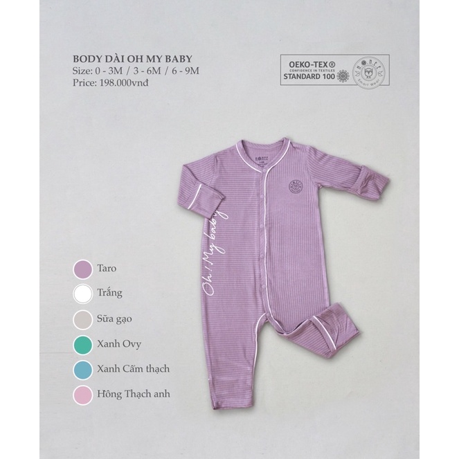 Hrnee - Body dài tích hợp bao tay, bao chân lật Oh My Baby chất Modal (sợi sồi hữu cơ) mềm mịn