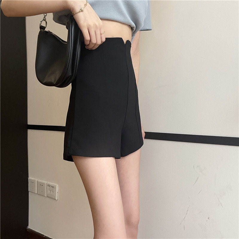 SUXI Quần Short Nữ Lưng Cao Ống Rộng Màu Đen Thời Trang Mùa Hè