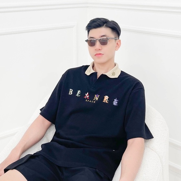 BLANKESPACE Áo Thun Polo Holafloras Polo Màu Đen Vải Cotton Gân