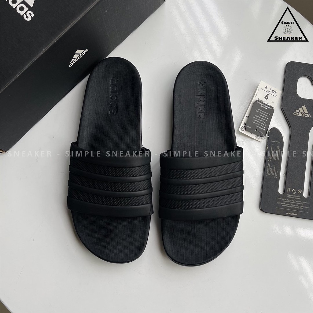 Dép Adidas Comfort Chính Hãng 💙SIMPLE SNEAKER💙 Adilette Comfort Full Đen Dép Quai Ngang Cao Su Đúc Siêu Êm Ái