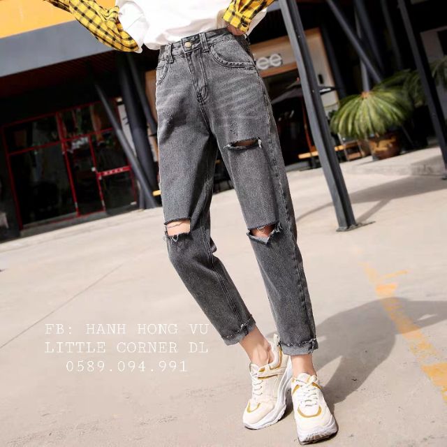 Quần slim baggy jeans xám rách ver.3 ulzzang kèm ảnh thật