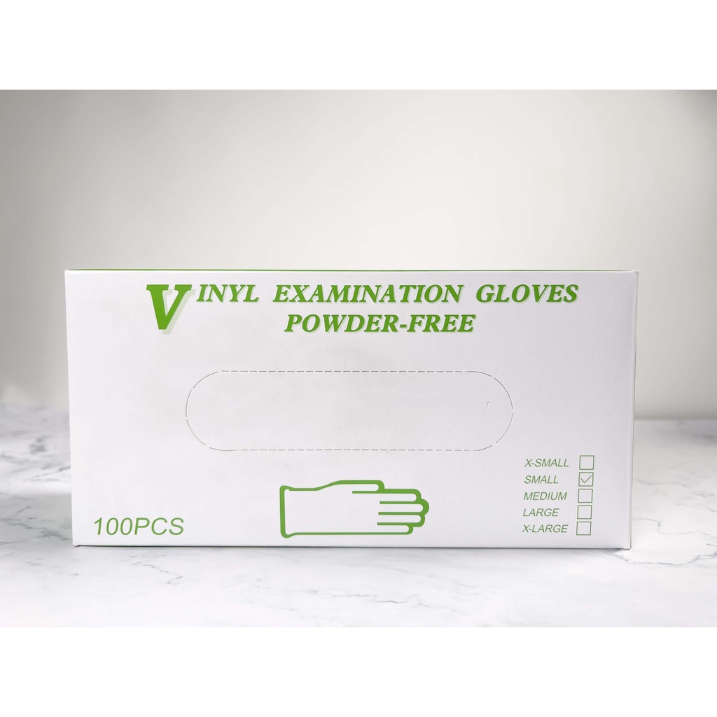 Găng tay Vinyl, không bột, làm bằng nhựa dẻo PVC, examination gloves, powder free (Hộp 100 chiếc)