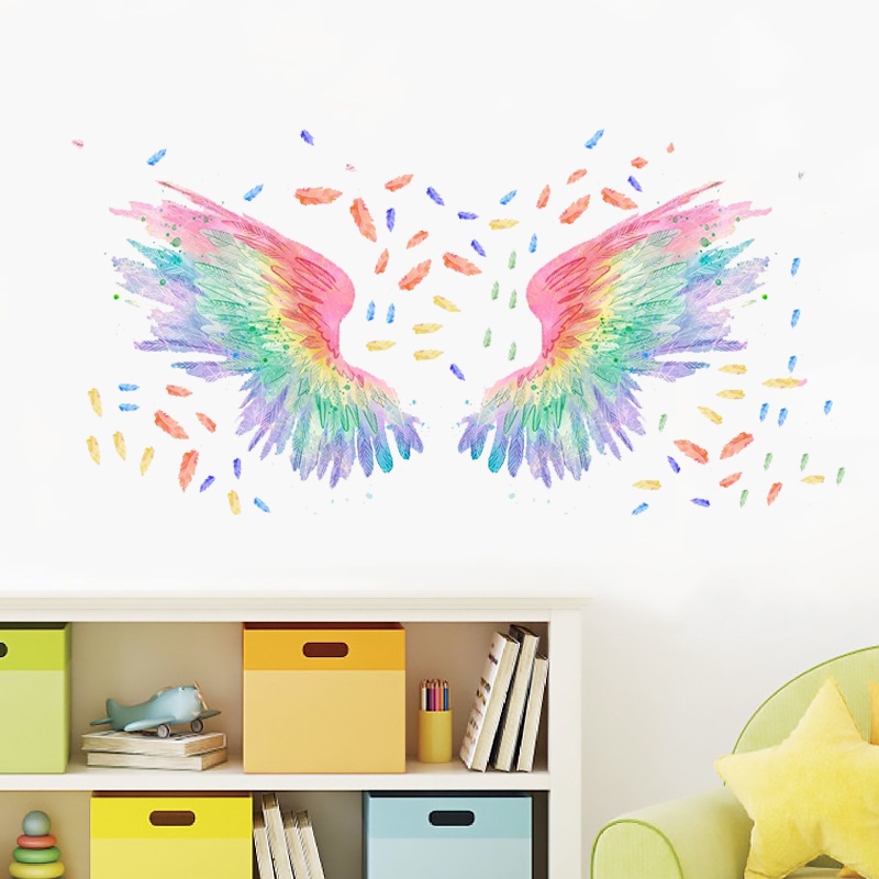 1 Cặp Giấy Dán Tường Hình Đôi Cánh Thiên Thần Màu Sắc Thủ Công DIY Trang Trí Phòng Ngủ/Sofa