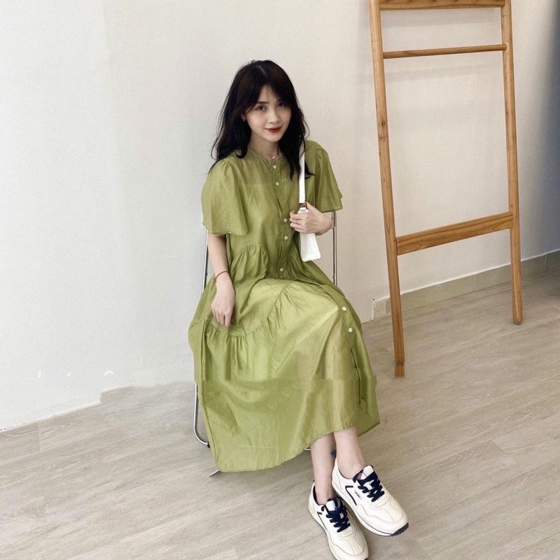 (Ảnh thật) Váy babydoll vải đũi mềm CỘC TAY xoè dài kèm váy hai dây