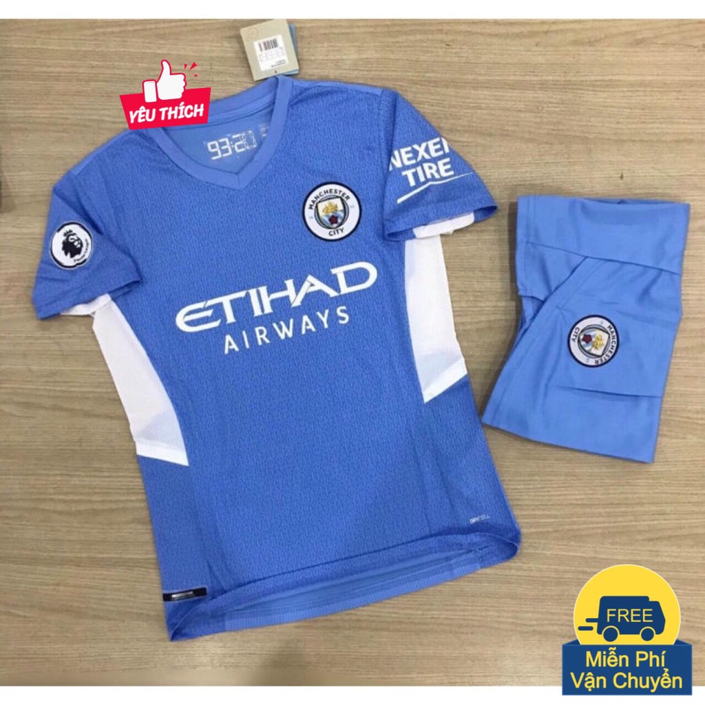 Bộ Đồ Thể Thao Nam Mancity Sân Nhà 2022 Xanh Biển Siêu Đẹp Hàng Thái Gai Lưới Mặc Nhẹ Mát - Áo Đá Banh Đẹp Cực Chất