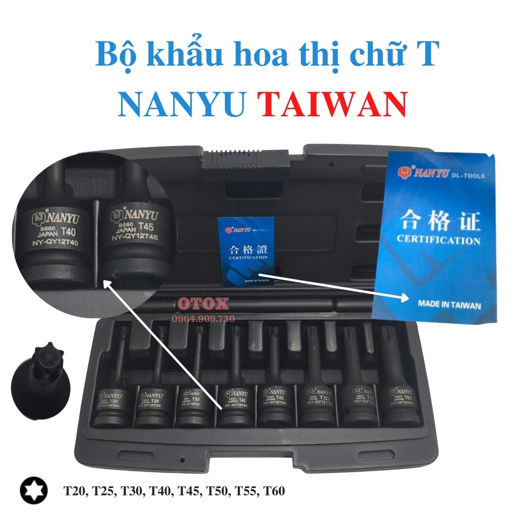 Bộ khẩu hoa thị chữ t20, t25, t30, t40, t45, t50, t55, t60 nanyu taiwan OTOX