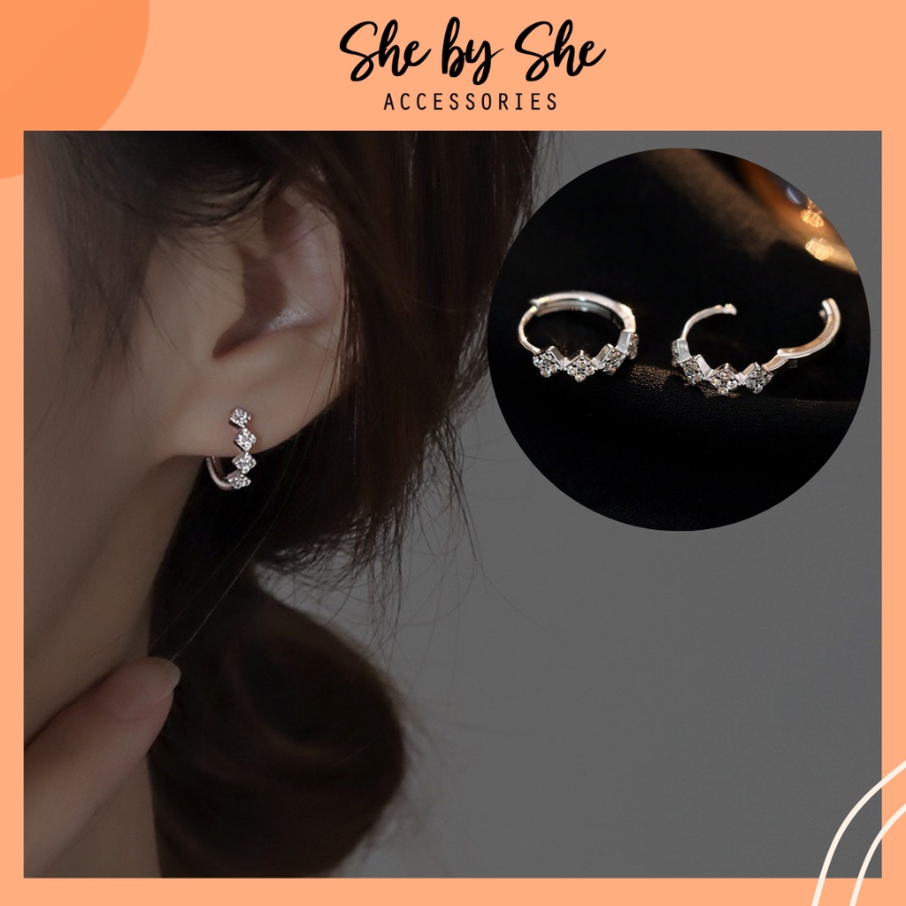 (Ảnh & video thật) Bông tai nữ bạc 925 đính đá không han gỉ bền đẹp SHE BY SHE - K82