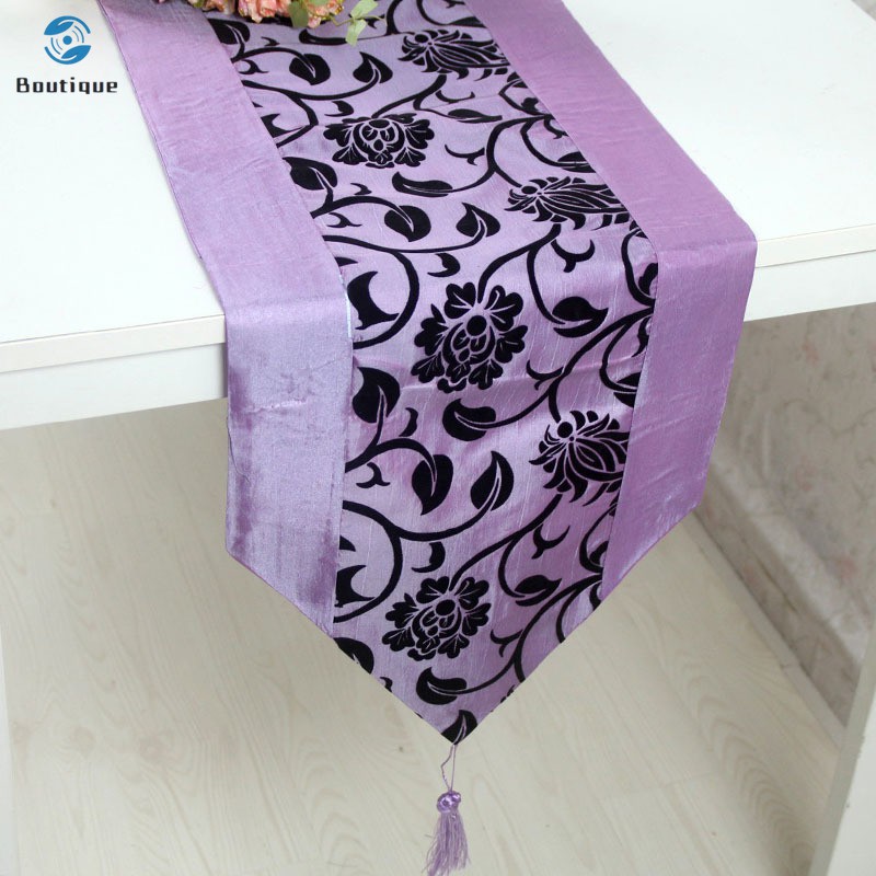 ✿♥▷ Simple Table Runner Cloth Floral Printed Taffeta Retro Decorative Wedding Bed Table Linen