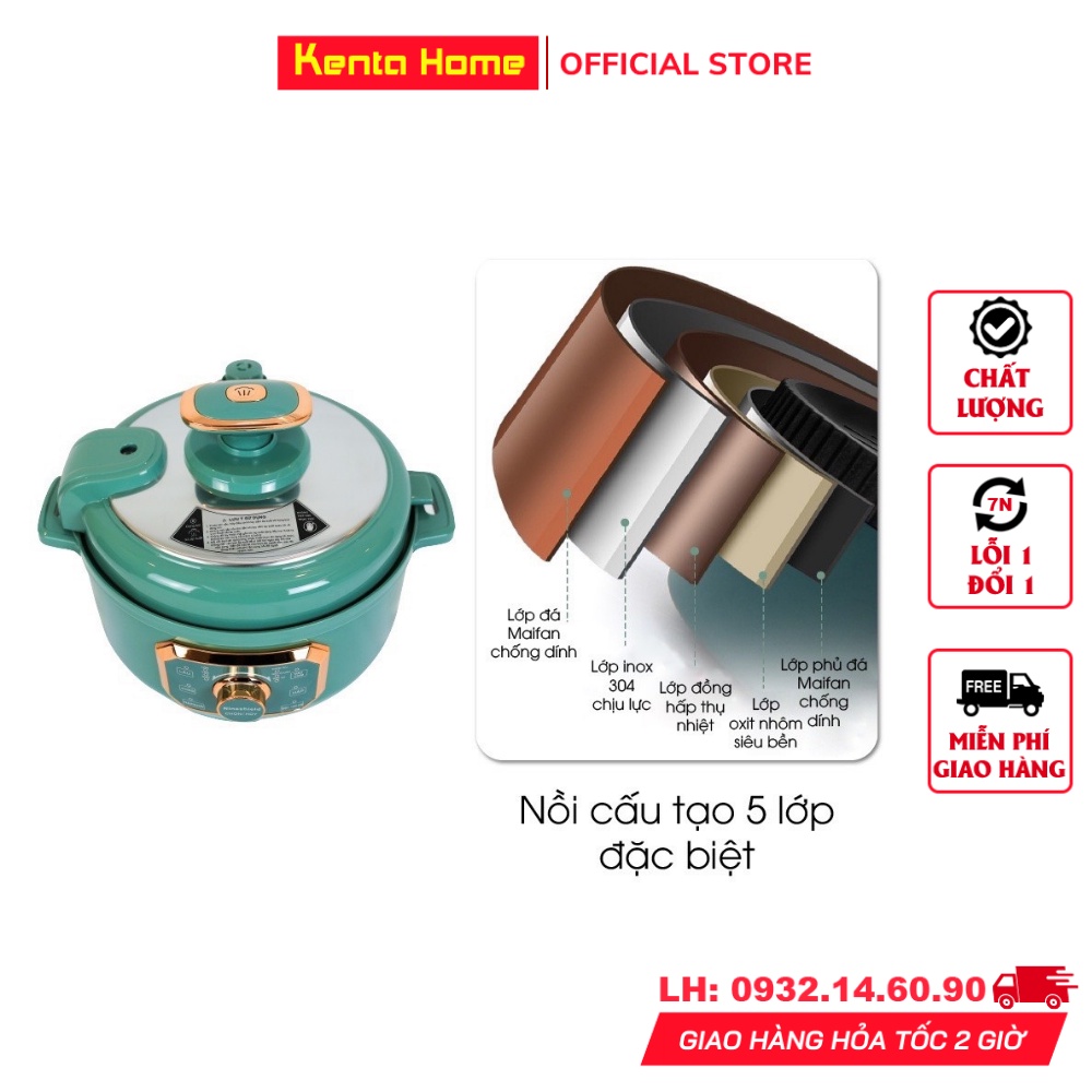 Nồi áp suất điện đa năng Nineshield chính hãng dung tích 4L, nấu lẩu, nấu cháo, nấu cơm, hầm xương, chiên xào, BH 1 Năm