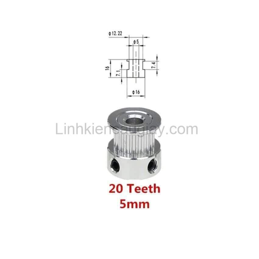 Puly GT2 -Rộng 6mm - 20 Răng - Trục 5/6.35/8mm