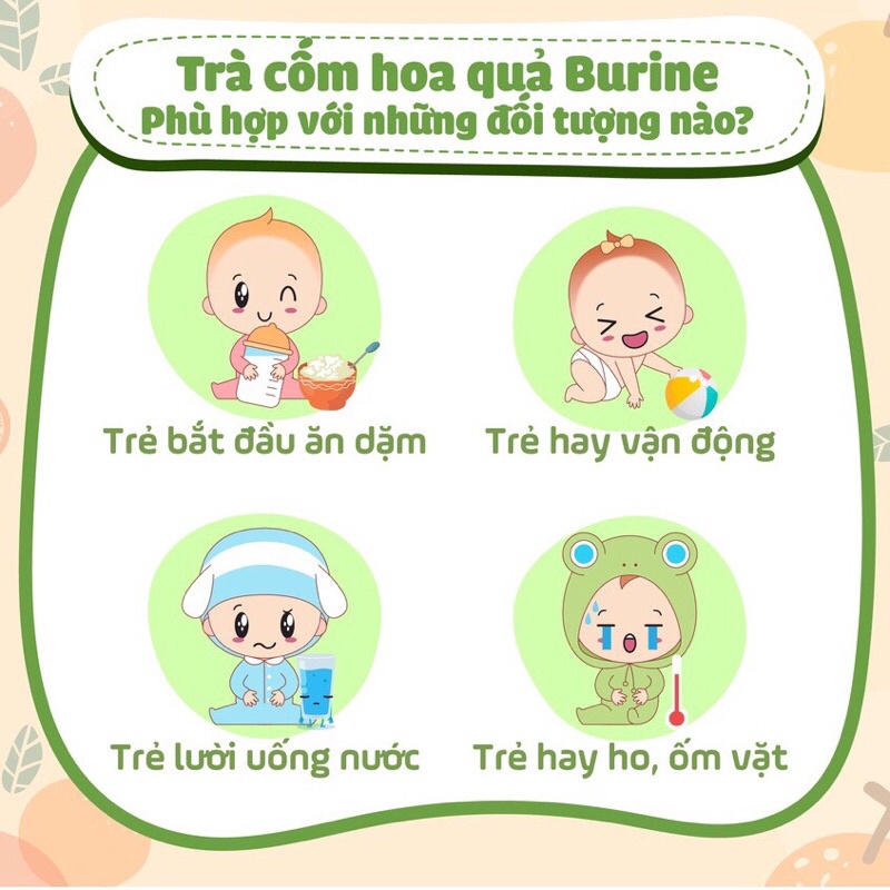 Trà Cốm Hoà Tan BURINE Hương Vị Trái Cây Thơm Ngon, Bổ Sung Vitamin Cho Bé.