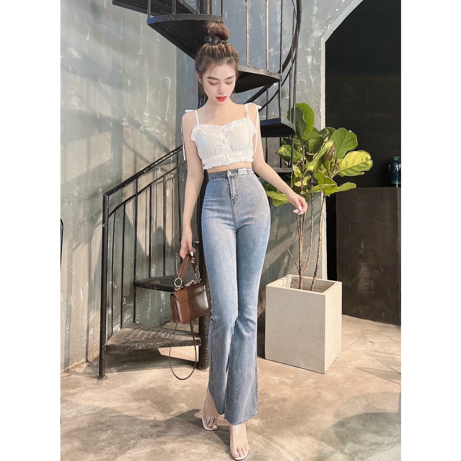 Quần Jean ống Loe Lưng Cao Kiểu Siêu Hack Dáng
