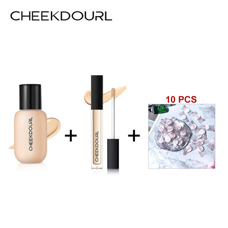 [COD] Kem nền CHEEKDOURL + Kem che khuyết điểm cho mỹ phẩm / Bộ trang điểm + Mặt nạ nén 10 miếng