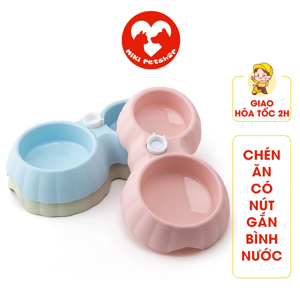 Chén Ăn Đôi Cho Chó Mèo Có Nút Gắn Bình Nước Hình Trái Bí  - Miki Petshop