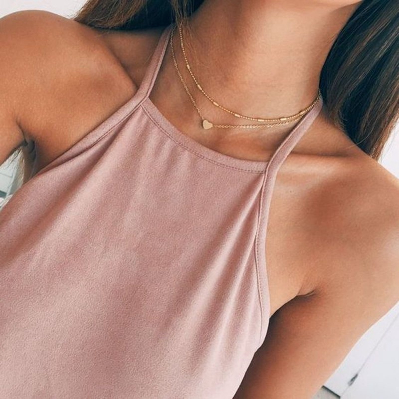 Dây Chuyền Kiểu Choker Hai Lớp Mặt Hình Trái Tim Phong Cách Cổ Điển