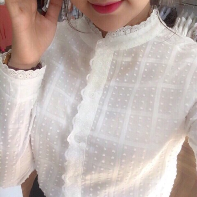 Áo sơ mi trắng thô karo các kiểu cute
