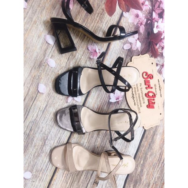freeship Giày sandal nữ gót lỗ dây mảnh da bóng êm chân siêu hot cao 7p L59 KHO GIÀY PHƯƠNG LINH
