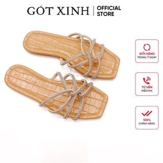 Dép nữ GÓT XINH D50 quai đính đá đế bệt