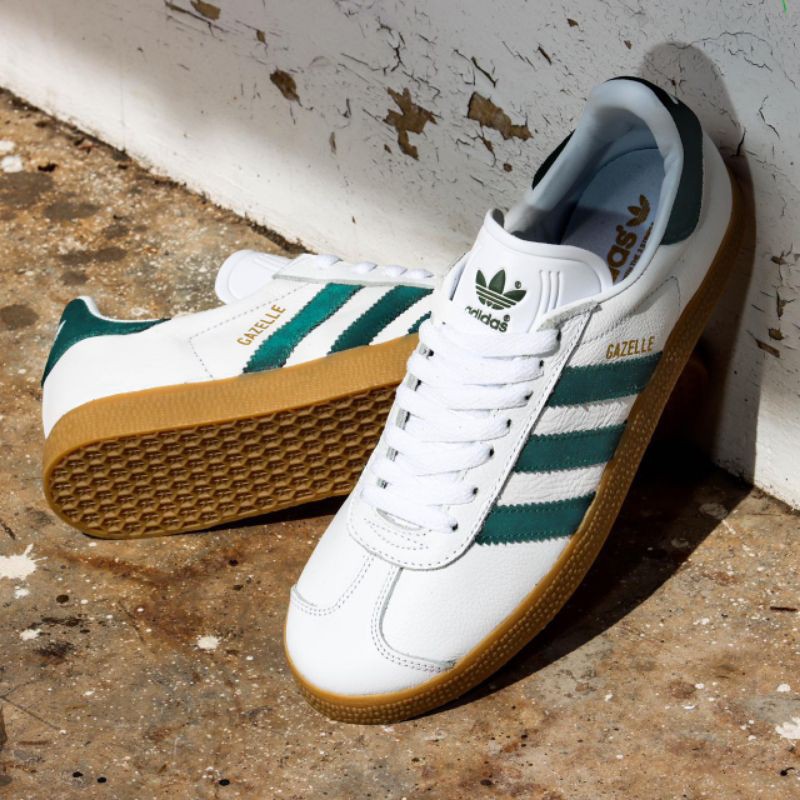 Giày Thể Thao Adidas Gazelle Màu Trắng / Xanh Lá Phong Cách Vintage