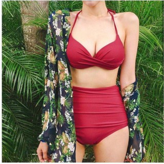 Set bikini cạp cao quần nhúng che bụng