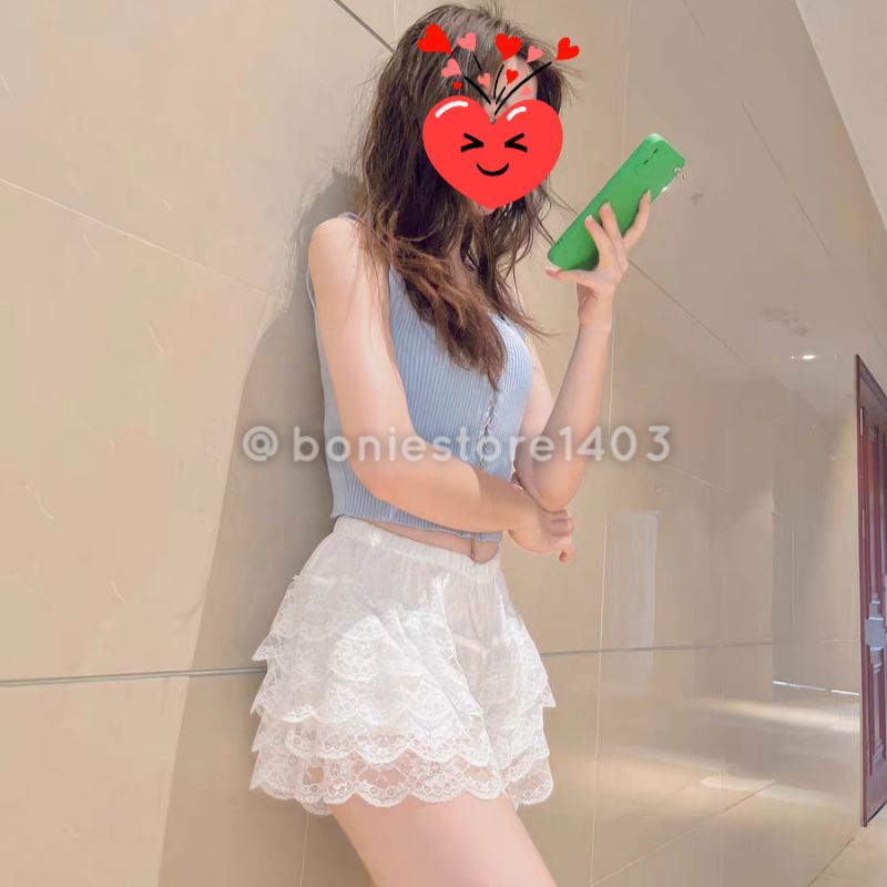 Quần Đùi Ren Mặc Trong Váy JK , Mặc Ở Nhà, Quần Bảo Hộ Thiết Kế Xếp Bèo 5 Tầng