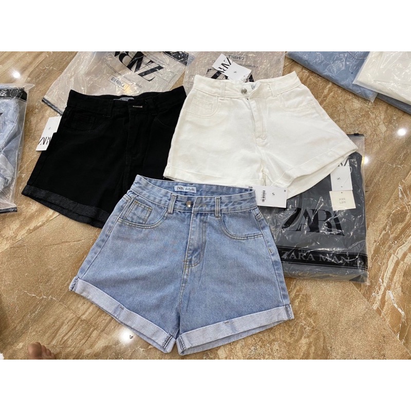 Quần short bò trơn lật gấu