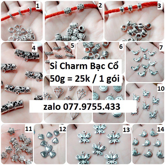 Charm bạc cổ : 50g = 25k / 1 gói [ Sỉ charm mix vòng tay handmade ]