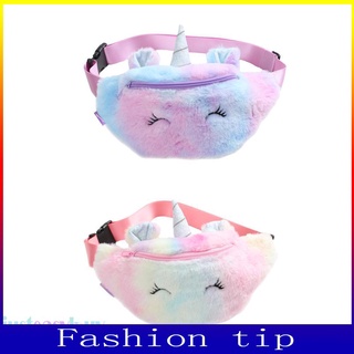 Túi đeo ngang hông chất liệu lông nhung nhiều màu hình kỳ lân đáng yêu cho bé gái