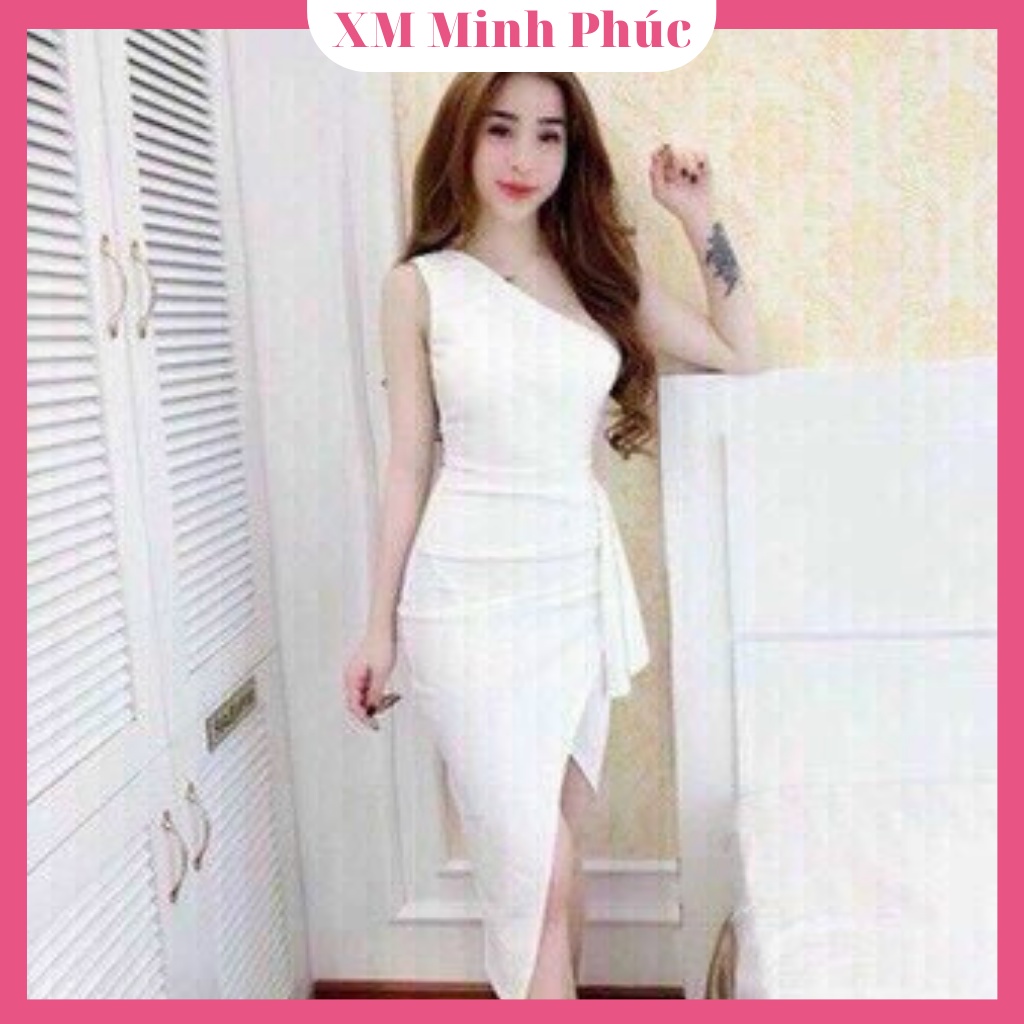 Váy Đầm Dự Tiệc Thiết Kế Lệch Vai Dáng Ôm Body Sexy Chất Liệu Umi Co Dãn Thoải Mái Sẵn 4 Màu Đỏ, Tráng, Vàng Xm Minh Phú