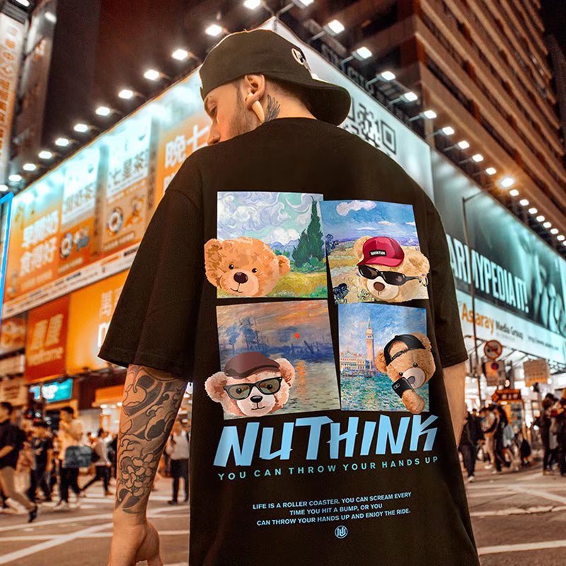 Áo Thun Tay Ngắn Dáng Rộng In Họa Tiết Hoạt Hình Phong Cách Đường Phố Thời Trang Mùa Hè Cho Nam size M-8XL