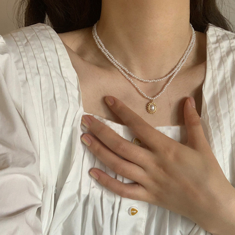 Dây Chuyền Hai Lớp Gắn Ngọc Trai Phong Cách Hàn Quốc 19804