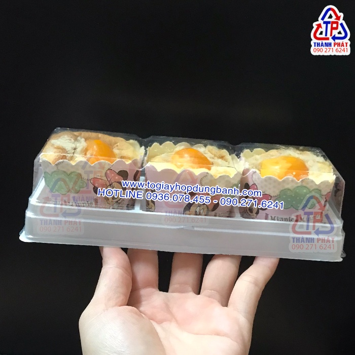 100 Hộp 3 ngăn đế trắng đựng bánh trung thu mini 50g - 75g