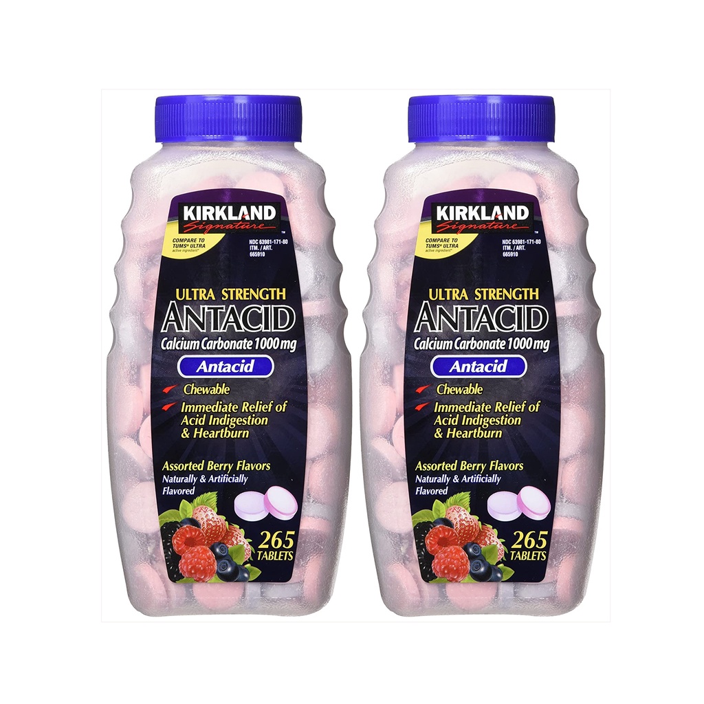 Kẹo Đau Dạ Dày Kirkland Mỹ Signature Ultra Strength Antacid Calcium 1000mg 265 viên Kẹo Chống Đầy Hơi Đau Bao Tử