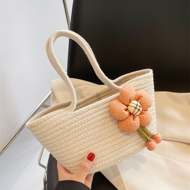 Túi dệt mới vào mùa hè trong thời trang phong cách mục vụ túi xách dây cotton túi nhỏ ngọt ngào