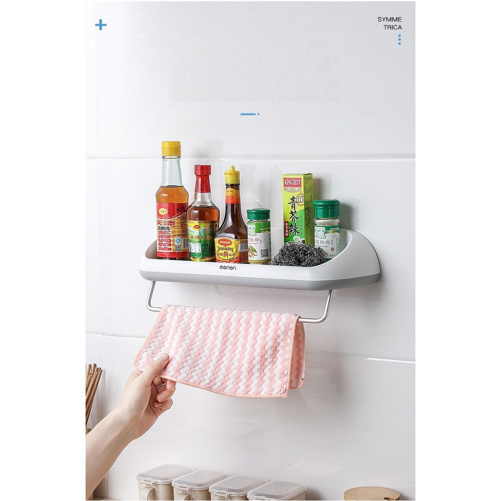 Kệ Nhà Tắm Dán Tường Cao Cấp OENON, Kệ Nhà Tắm Nhà Bếp Đa Năng Kèm Giá Treo Khăn