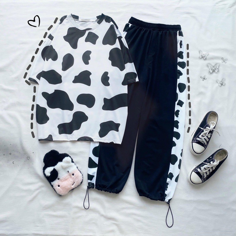 Set Áo Thun V4 LongPant 3D Bò Sữa Ảnh Thật