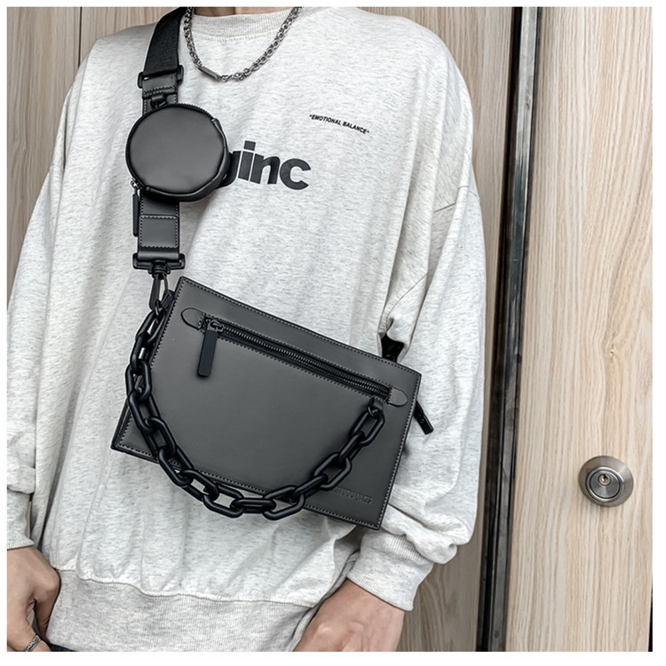 Túi đeo chéo JASMIN NOIR dáng vuông bằng nylon phối dây đeo sợi xích thời trang cá tính cho nữ