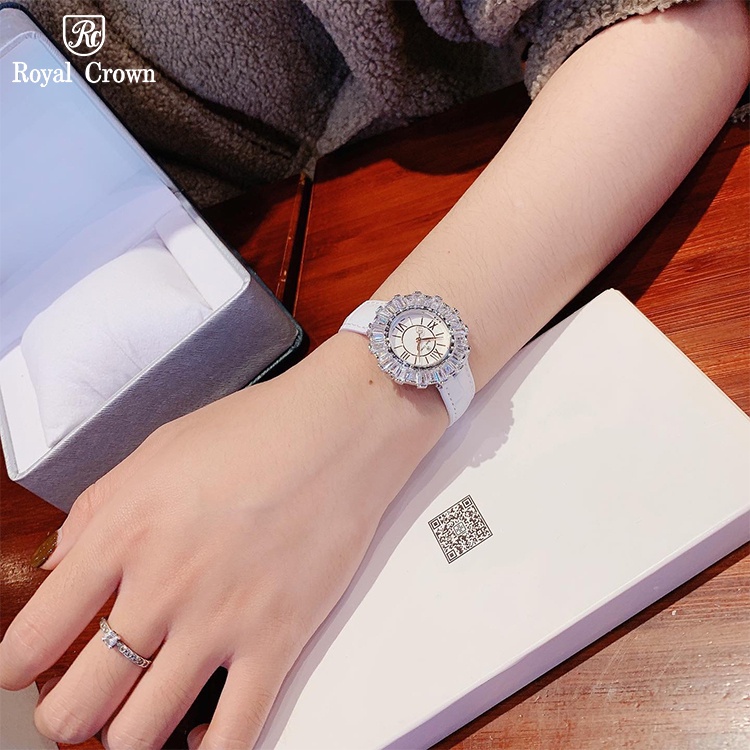Đồng Hồ Nữ Chính Hãng Royal Crown 4653 Dây Da Vỏ Đá Khối