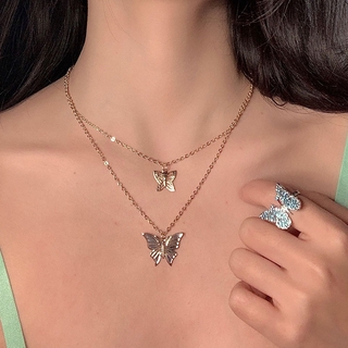  Dây chuyền hai lớp phối mặt hình bướm thời trang Hàn Quốc thanh lịch