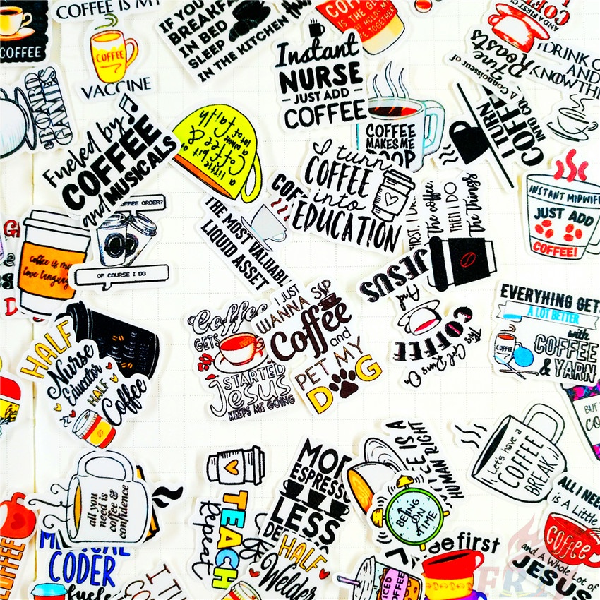 ★★★ Sticker Dán Trang Trí Nhật Ký Hình Coffee Q-1 Slang Mini ★★★ 60 Miếng Dán Trang Trí Album Thời Trang (Size: 2~3cm)