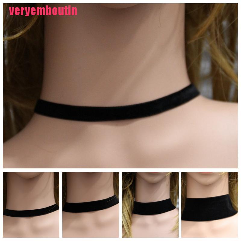 Vòng Cổ Choker Vải Nhung Màu Đen Phong Cách Gothic Cổ Điển