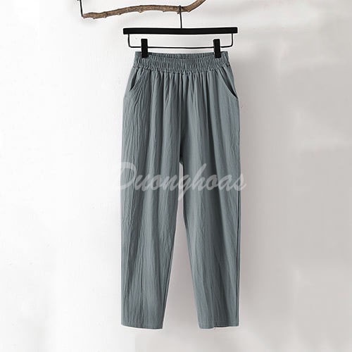 Quần đũi nữ cạp chun Banamo quần baggy đũi lưng thun chất đũi nhẹ mát 39