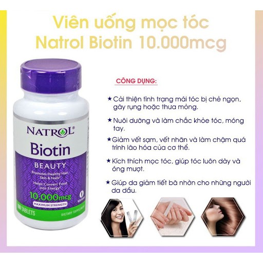 Viên uống Natrol Biotin 10000mcg (Mỹ) 100 viên